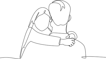 Father and daughter one line art illustration