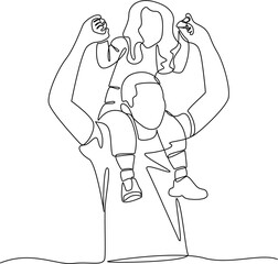 Father and daughter one line art illustration
