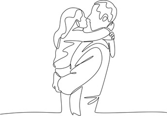 Father and daughter one line art illustration