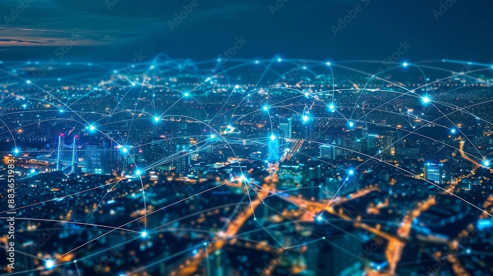 Leinwandbilder Big data connection technology Smart city and digital transformationTelecommunication and communication network concept : Generative AI