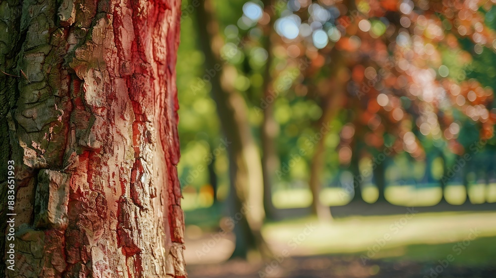 Aufkleber Closeup of a red tree trunk in a park : Generative AI