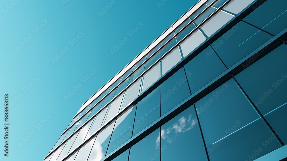 Poster modern geometric building against blue sky in low angle and perspective side view abstract architect