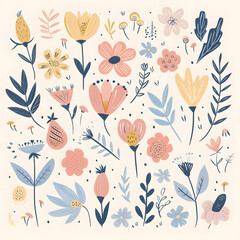 2D flower and leaf cards in various styles