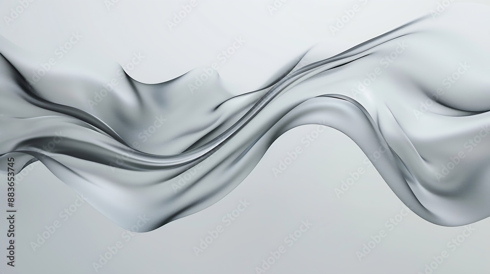 Poster Abstract white gray background with wavy smooth lines flowing on it : Generative AI