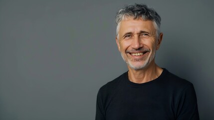 Obraz premium Portrait of happy casual mature man smiling senior age man with gray hair Isolated on gray background copy space : Generative AI