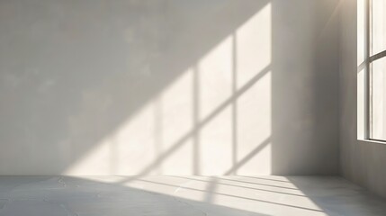 Fototapeta premium Minimalist Empty Studio Corner with Sunlight and Shadows from Window : Generative AI