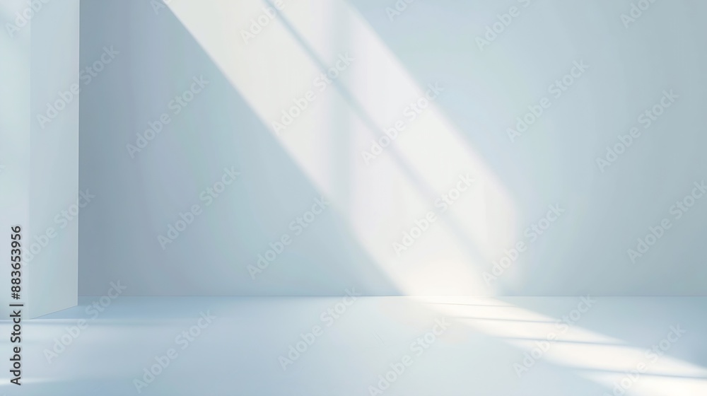 Fototapete Light soft minimal background mockup for product presentation Corner of room with shadows from different angles delicate light blue color : Generative AI