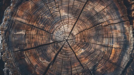 Fototapeta premium surface a felled tree trunk background wood texture of annual rings and cracks : Generative AI