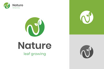 Nature leaf growing logo design. Green leaf sphere or earth greening design idea. The logo is for a company that green world, green care nature logo