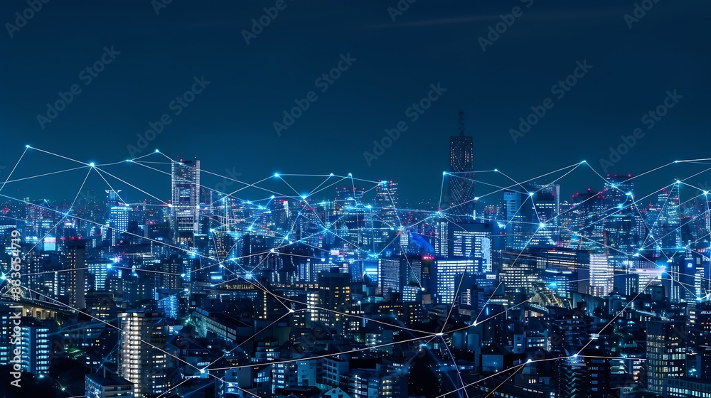 Leinwandbilder big data connection technology cityscape telecommunication and communication network concept : gener