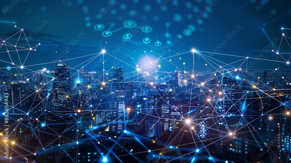 Leinwandbilder big data connection technology cityscape telecommunication and communication network concept : gener