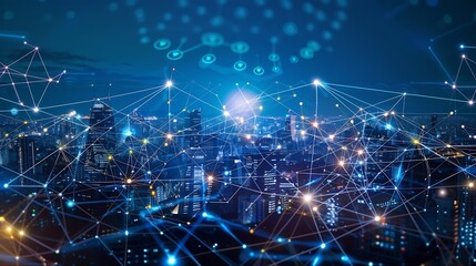 Obraz premium Big data connection technology Cityscape telecommunication and communication network concept : Generative AI