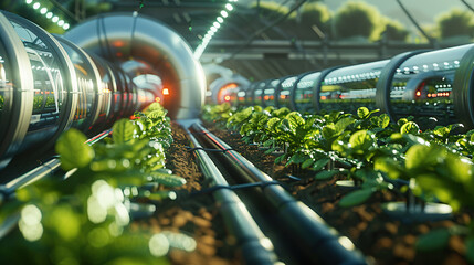 A futuristic urban farm with sleek