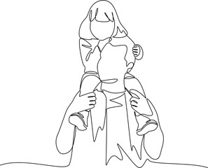 Father and daughter one line art illustration