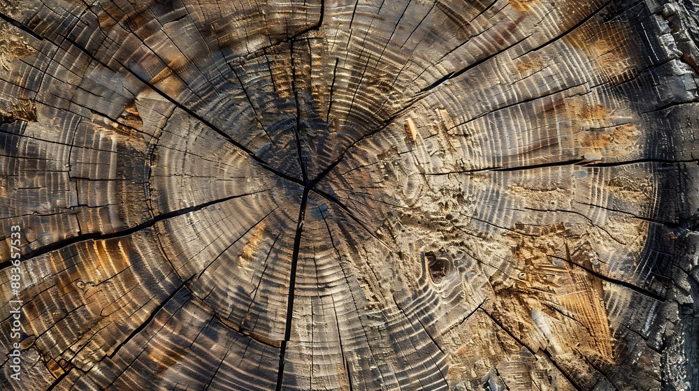 Aufkleber cross section of tree trunk wood texture of cut tree trunk : generative ai