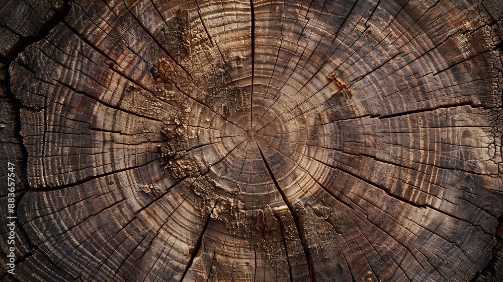 Poster surface a felled tree trunk background wood texture of annual rings and cracks : Generative AI