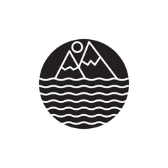Lake and mountains black icon. simple flat black trendy style illustration on white background..eps