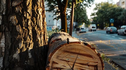 Tree trunk protection A tree trunk covered with boards to protect from damage during a nearby construction site Trees on the side of the road in the city : Generative AI