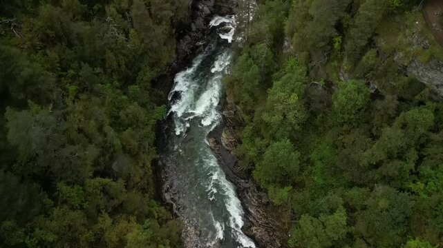 Scenic aerial reveal shot of Kylling railway bridge in Verma, Norway