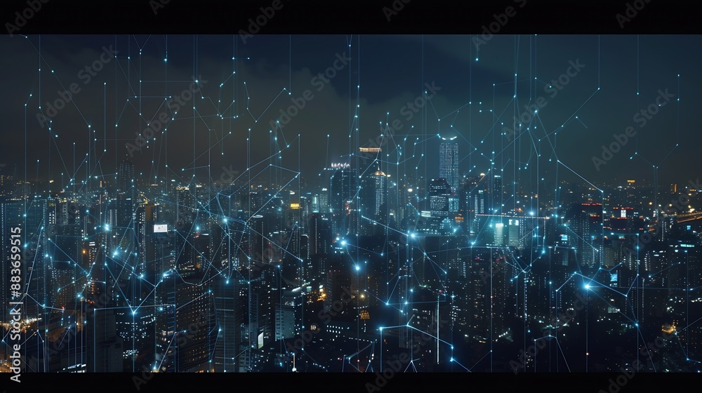 Leinwandbilder big data connection technology cityscape telecommunication and communication network concept : gener