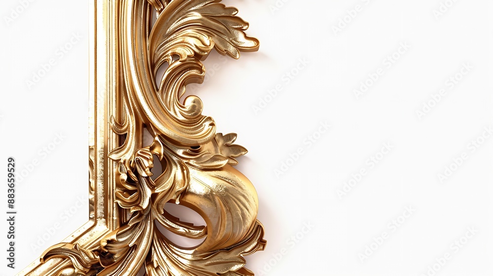 Poster gold frame for a picture in a classic baroque style on a white blank background : generative ai
