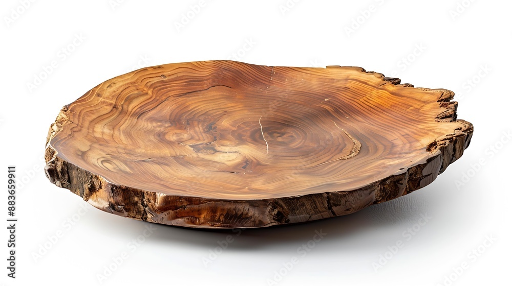 Poster wooden plate carved from tree trunk isolated on white background can be used like stand for your obj