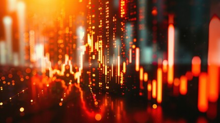 Stock chart with declining trend close up, focus on, copy space Market downturn, Double exposure silhouette with caution