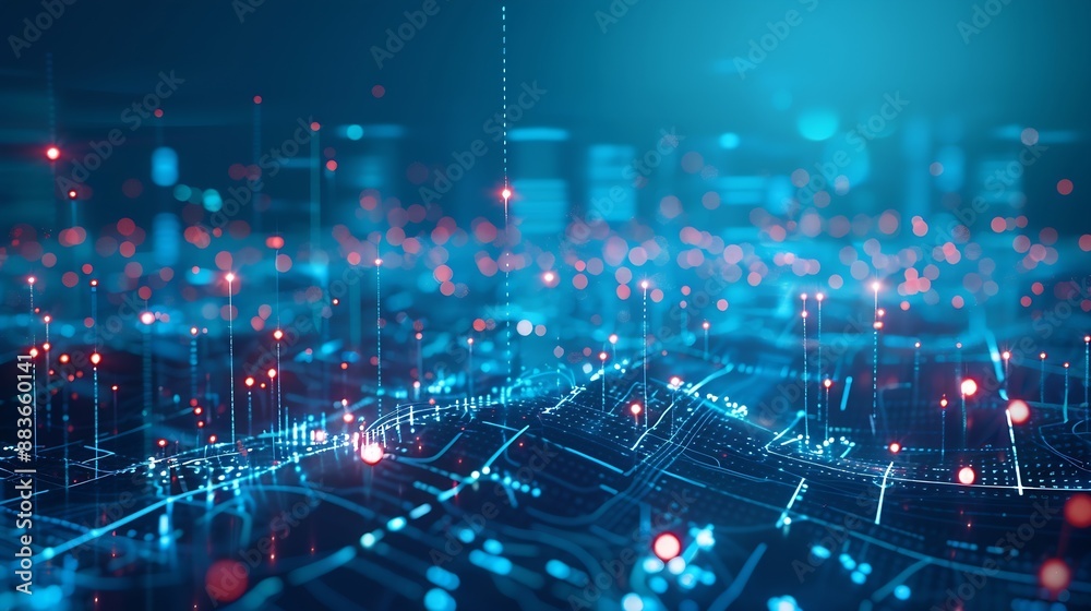 Aufkleber Big data connection technology Cityscape telecommunication and communication network concept : Generative AI