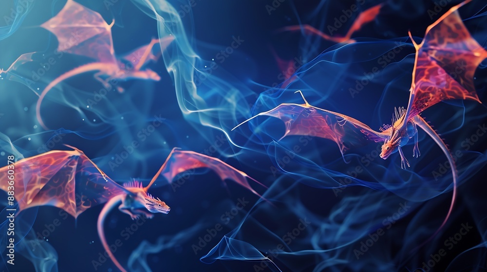 Aufkleber abstract flying dragons on a dark blue background technological background for design on the topic o