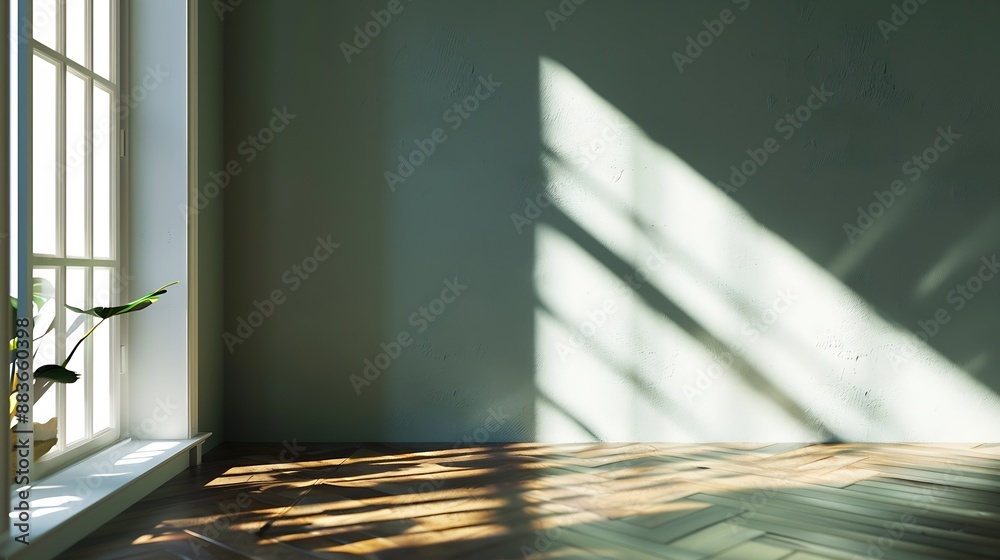 Aufkleber Minimalist Empty Studio Corner with Sunlight and Shadows from Window : Generative AI