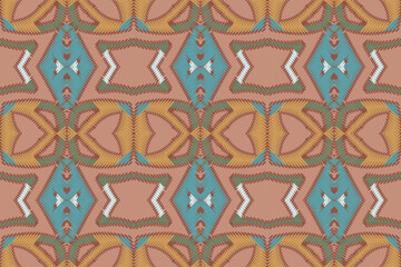 Ikat ethnic Indian seamless pattern. Design for background, wallpaper, vector illustration, fabric. Ikat ethnic seamless pattern design. Aztec fabric carpet.