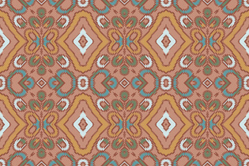 Ikat ethnic Indian seamless pattern. Design for background, wallpaper, vector illustration, fabric. Ikat ethnic seamless pattern design. Aztec fabric carpet.