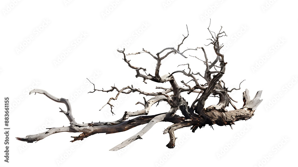 Poster crown of dry dead tree with broken branches isolated on white background blank for artwork on the th