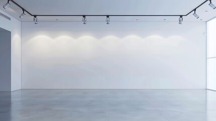 Interior of a empty white wall with spot lights at art gallery : Generative AI