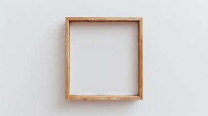 Mockup wooden square picture frame with mount vertical style isolated Blank white on thin wood frame hanging on white wall background with copy space : Generative AI