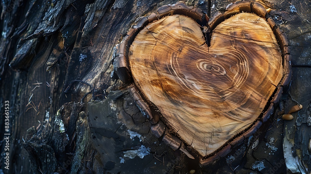 Aufkleber Heart shaped tree trunk Remaining pieces of a mango tree after cutting it down Top view : Generative AI