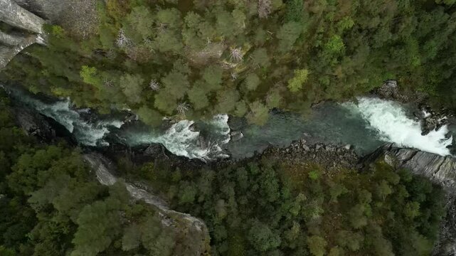 Scenic aerial reveal shot of Kylling railway bridge in Verma, Norway