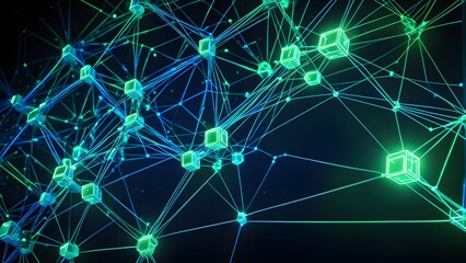 A computer network of green and blue cubes