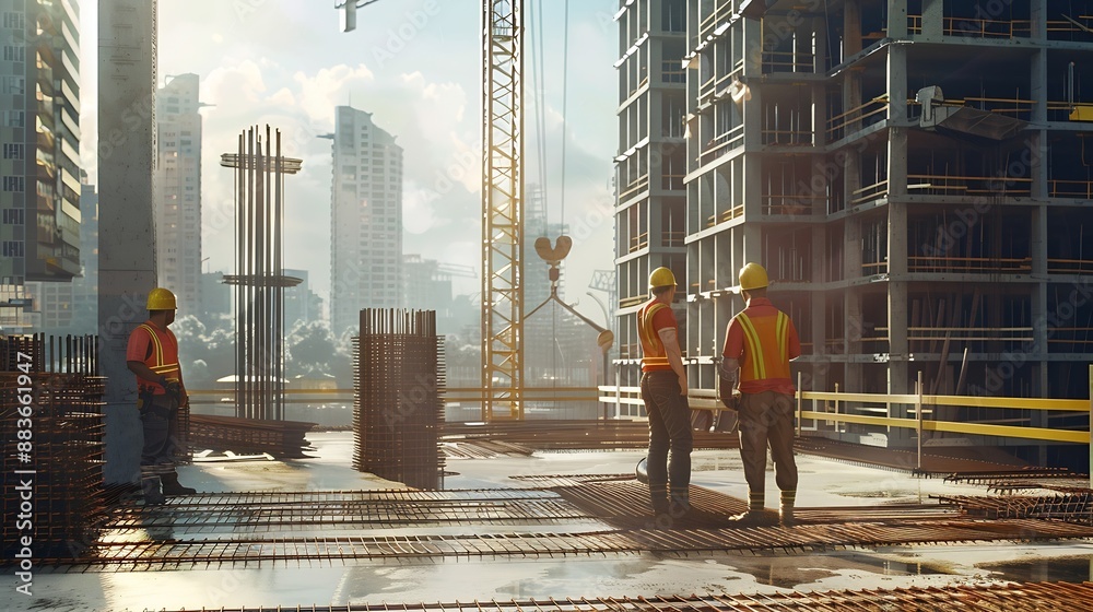Aufkleber real estate project construction site with architectural engineer investor and worker finish industr