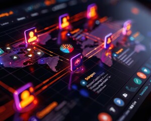Fototapeta premium Social media trends visualization with dynamic infographics, trending hashtags, and a global community engagement