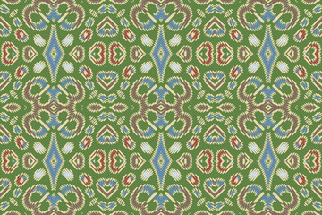 Ikat ethnic Indian seamless pattern. Design for background, wallpaper, vector illustration, fabric. Ikat ethnic seamless pattern design. Aztec fabric carpet.