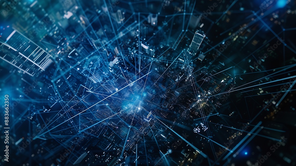 Aufkleber Big data connection technology Cityscape telecommunication and communication network concept : Generative AI