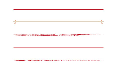 Crayon underline collection of red textured horizontal brushstrokes - rough, uneven lines with varying length and thickness. Grunge decorative elements with chalk effect for highlighting, marking text
