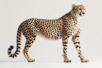a cheetah standing on a white surface