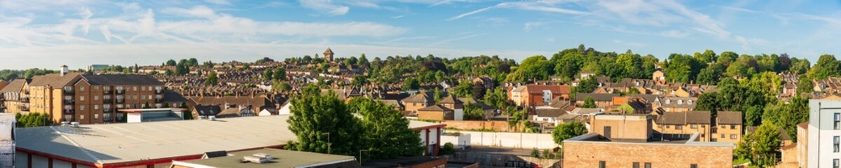 Aerial rooftop view of Luton housing district near Park Town area. England