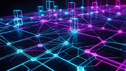 Fototapeta premium A colorful network of cubes and lines