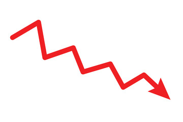 Obraz premium Chart with red down arrow isolated on white background. Falling growth in business