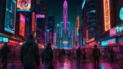 Obraz premium Neon Technology: Exploring Cyberpunk Cityscapes