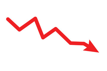Red arrow going down stock icon on white background. Bankruptcy, financial market crash icon for your web site design, logo, app, UI. graph chart downtrend symbol. chart going down sign.