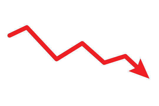 Decline red arrow isolated on white background vector. abstract financial chart with red color downtrend line graph.
